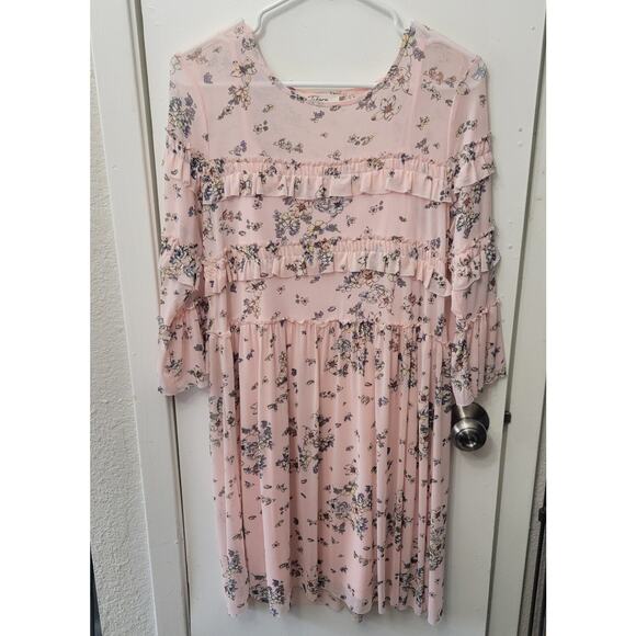Takara From Dillards Soft Pink Floral Long Sleeve Slip Knee Length Dress Medium - Picture 1 of 7